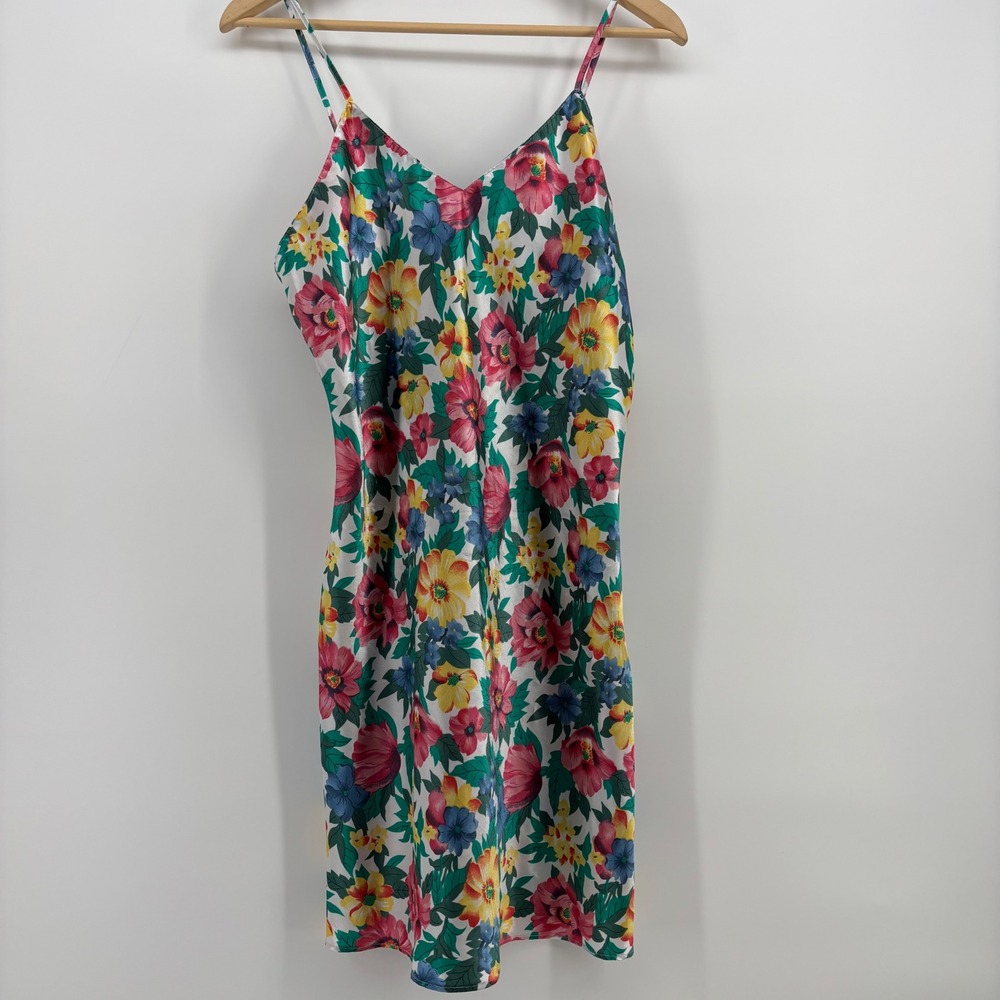 Vintage Erika Taylor Intimates Floral Nightgown Women M Multicolor Satin Slip